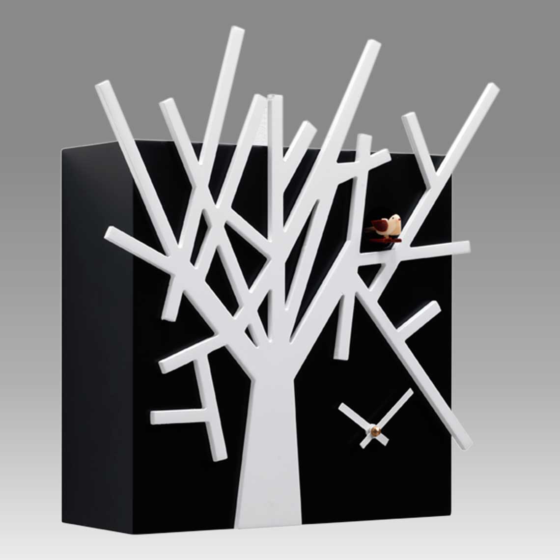 Modern cuckoo clock Art.twig 2605 lacquered with acrilic color black with white tree